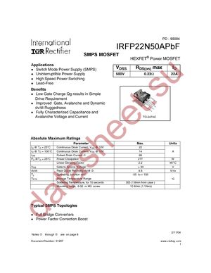 IRFP22N50APBF datasheet  